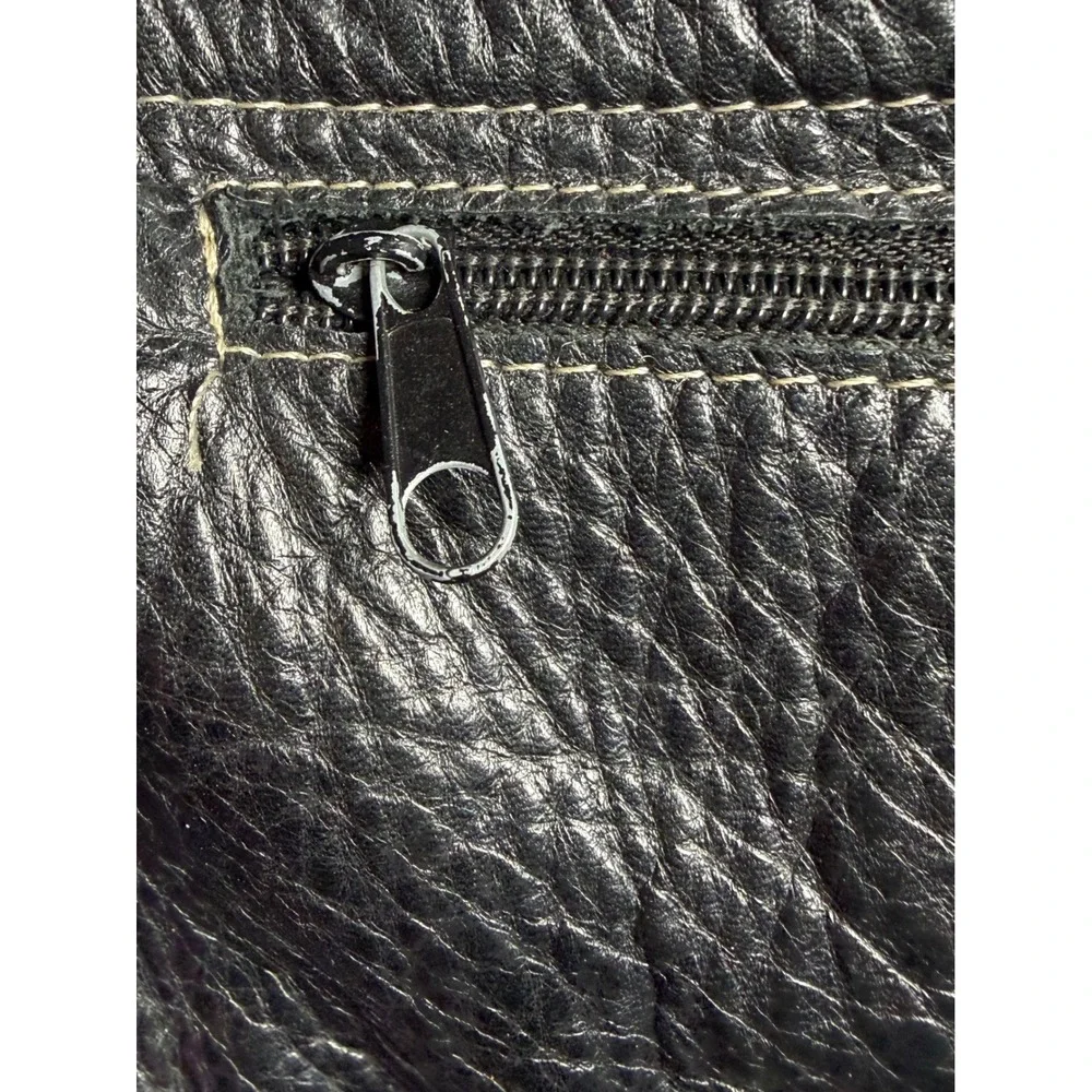 Vtg 90s Black Genuine Leather Messenger Bag Crossbody Satchel Laptop Bag DAMAGED